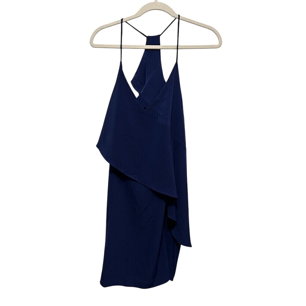 A by Amanda Uprichard Cascading Ruffle Mini Dress in Blue Womens M Sleeveless